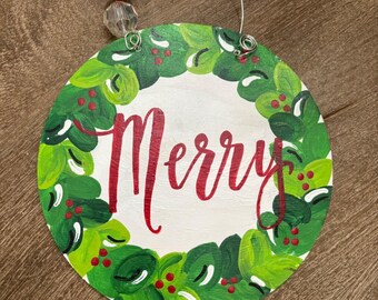 Hand-Painted “Merry” Wood Ornament