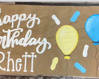 Hand-painted Simple Balloon Birthday Banner: Hand-Painted Kraft Paper Banners