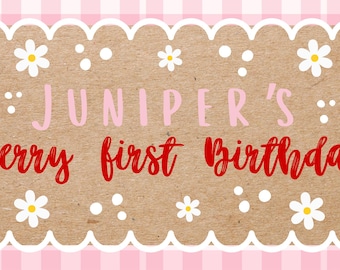 Hand-painted “Berry First Birthday” Banner: Hand-Painted Kraft Paper Banners