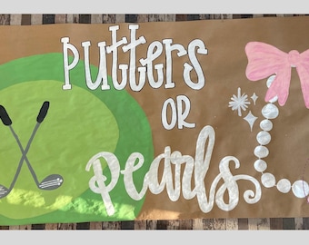 Hand-painted “Putters or Pearls” Gender Reveal Banner: Hand-Painted Kraft Paper Banners