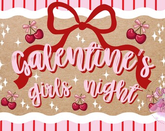Hand-painted “Galentine’s”(with cherries) Valentine Banner: Hand-Painted Kraft Paper Banners