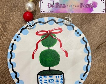 Hand-Painted “Chinoiserie Topiary” Wood Ornament