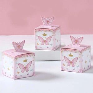Pink Butterfly Mini Favor Boxes: Baby Shower Party Decoration (Set of 8)