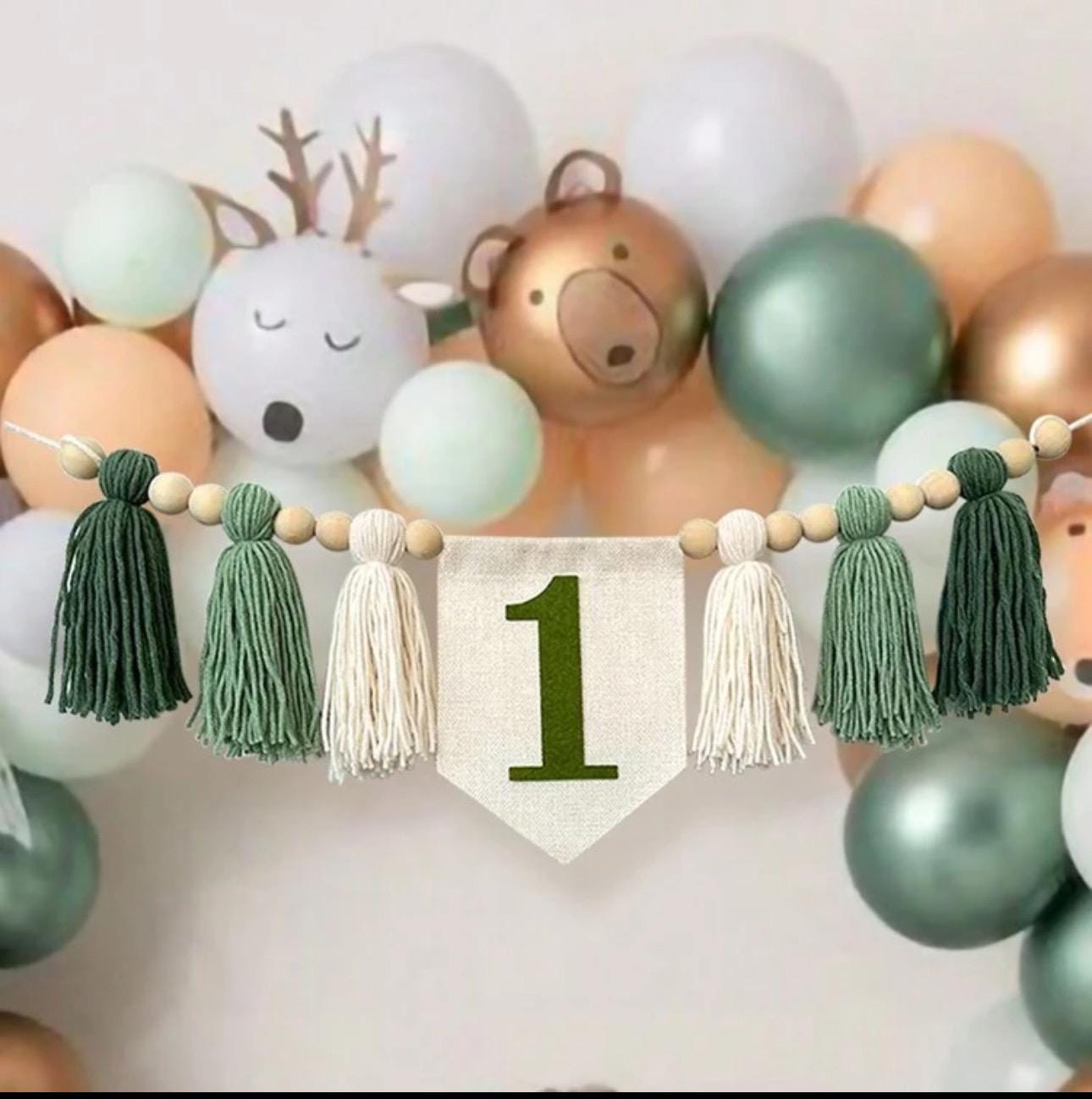 First Birthday High Chair Banner – Baby Boy 1st Birthday Party Decorations, Photo Booth Props, Banner