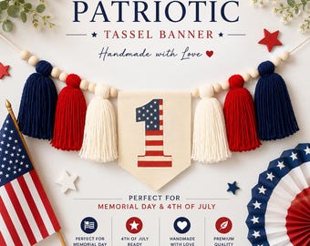 Patriotic High Chair Banner, First Birthday Girl Decor, Red White Blue Yarn Garland