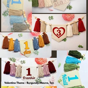 Boy First Birthday High Chair Banner, Personalized ONE Cake Smash Decor, Neutral Boho Tassel Garland image 12