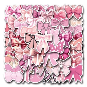 Coquette Pink Bow Stickers Set Cute Cartoon Waterproof Bow Sticker for Journal Stationary Scrapbook Card Making & Water Bottle Party Decor