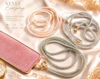 Iridescent Crystal Beaded Phone Chain: Glass Bead Crossbody Lanyard
