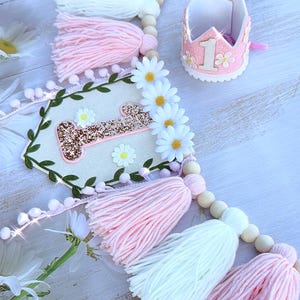 Daisy First Birthday High Chair Banner: Pink Tassel Garland Cake Smash Photo Prop