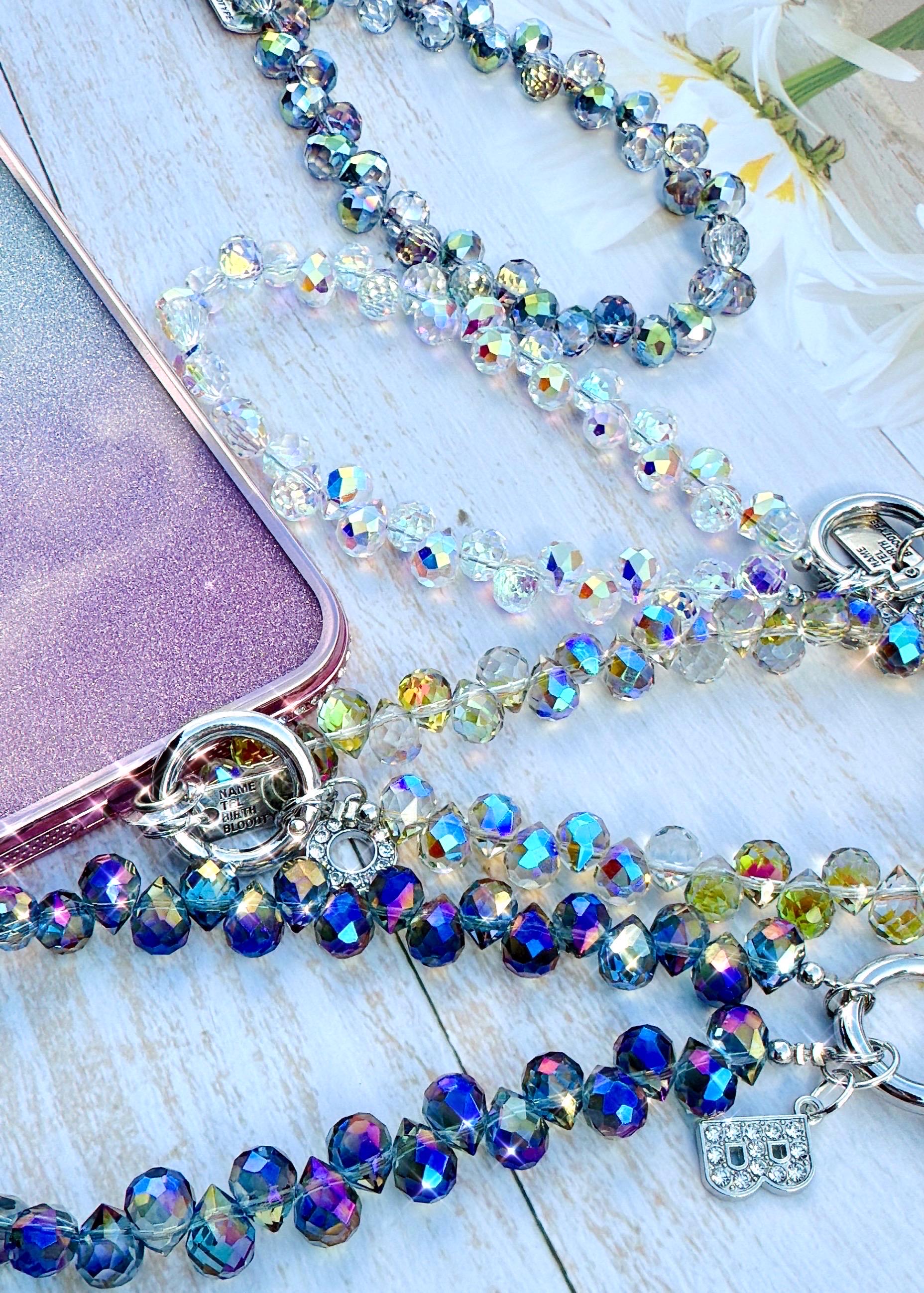 Personalized Beaded Wristlet Keychain – Sparkly Crystal Bracelet Phone Strap Iridescent Glass Beads Mobile Phone Chain  Bridesmaid Gifts