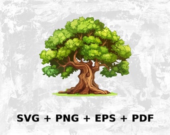 Cartoon Oak Tree Svg Png Eps, Commercial use Clipart Vector Graphics for Wall Art, Tshirts, Sublimation, Print on Demand
