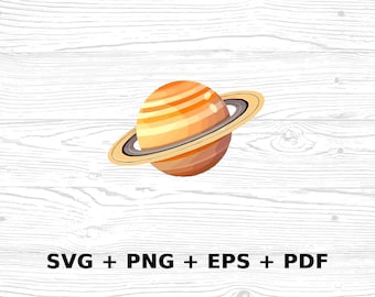 Cartoon Saturn SVG Png Eps, Commercial use Clipart Vector Graphics for Wall Art, Tshirts, Sublimation, Print on Demand