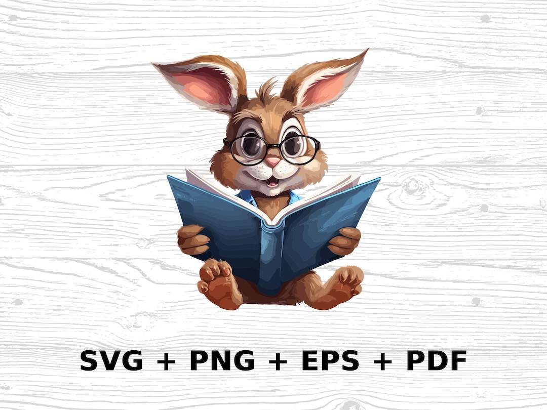 Cartoon Reading Rabbit SVG Png Eps, Commercial Use Clipart Vector ...