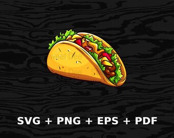 Cartoon Taco Svg Png Eps, Commercial use Clipart Vector Graphics for Wall Art, Tshirts, Sublimation, Print on Demand