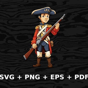 Cartoon Colonial Soldier Svg Png Eps, Commercial use Clipart Vector Graphics for Wall Art, Tshirts, Sublimation, Print on Demand