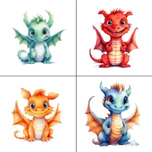 Cute Baby Dragon Watercolor Clipart, PNG, Art for Kids, High quality, Commercial Use, Fantasy Digital Images, Childrens Art, Detailed Images
