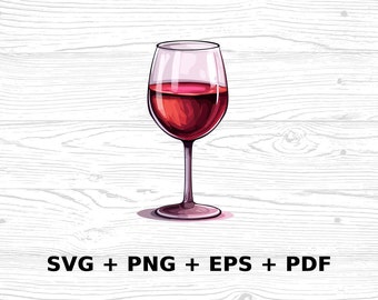 Cartoon Glass of Wine SVG Png Eps, Commercial use Clipart Vector Graphics for Wall Art, Tshirts, Sublimation, Print on Demand