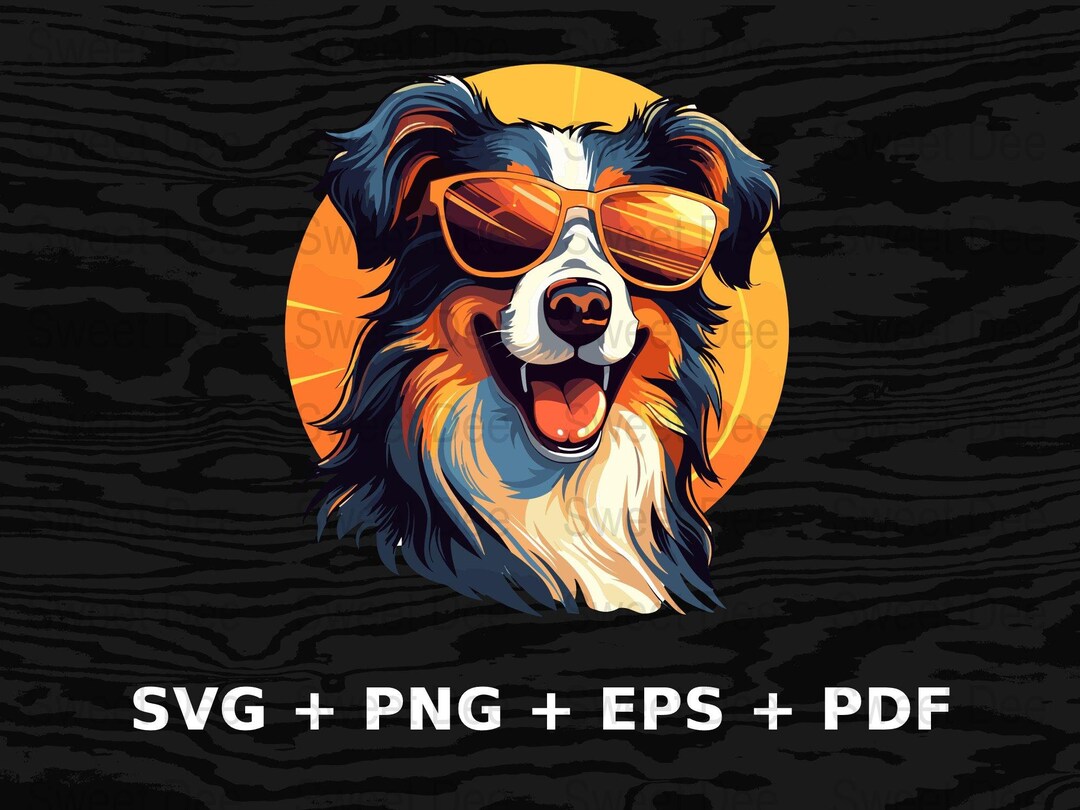 Cartoon Collie Dog Sunglasses Svg Png Eps, Commercial Use Clipart ...