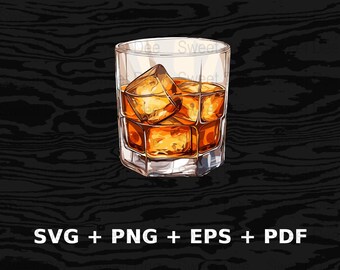 Cartoon Glass of Whiskey Svg Png Eps, Commercial use Clipart Vector Graphics for Wall Art, Tshirts, Sublimation, Print on Demand
