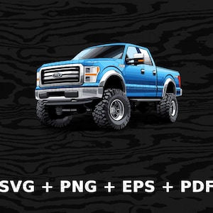 Cartoon Blue Pickup Truck Svg Png Eps, Commercial use Clipart Vector Graphics for Wall Art, Tshirts, Sublimation, Print on Demand