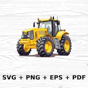 Cartoon Yellow Tractor SVG Png Eps, Commercial use Clipart Vector Graphics for Wall Art, Tshirts, Sublimation, Print on Demand image 1