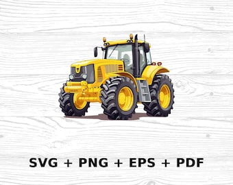 Cartoon Yellow Tractor SVG Png Eps, Commercial use Clipart Vector Graphics for Wall Art, Tshirts, Sublimation, Print on Demand