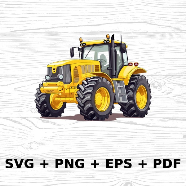 Cartoon Yellow Tractor SVG Png Eps, Commercial use Clipart Vector Graphics for Wall Art, Tshirts, Sublimation, Print on Demand