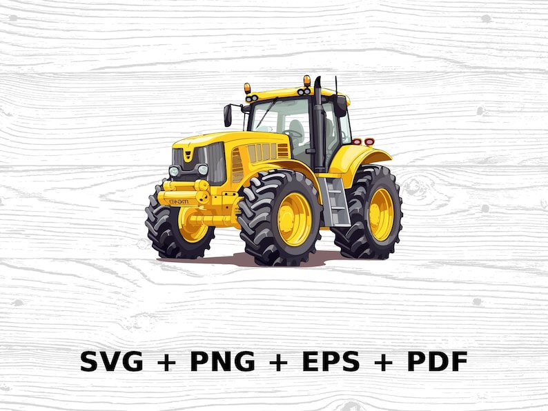 Cartoon Yellow Tractor SVG Png Eps, Commercial use Clipart Vector Graphics for Wall Art, Tshirts, Sublimation, Print on Demand image 1