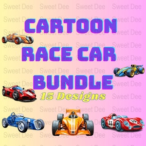 Cartoon Race Car Bundle Svg, Commercial use Clipart Vector Graphics for Wall Art, Tshirts, Sublimation, Print on Demand