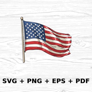 Cartoon bandiera americana SVG Png Eps, grafica vettoriale clipart per uso commerciale per arte della parete, magliette, sublimazione, stampa su richiesta