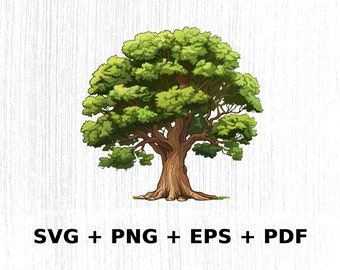 Oak Tree SVG Png Eps, Commercial use Clipart Vector Graphics for Wall Art, Tshirts, Sublimation, Print on Demand