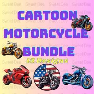 Cartoon Motorcycle Bundle Svg, Commercial use Clipart Vector Graphics for Wall Art, Tshirts, Sublimation, Print on Demand