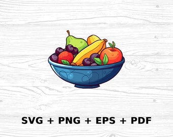 Cartoon Fruit Bowl SVG Png Eps, Commercial use Clipart Vector Graphics for Wall Art, Tshirts, Sublimation, Print on Demand
