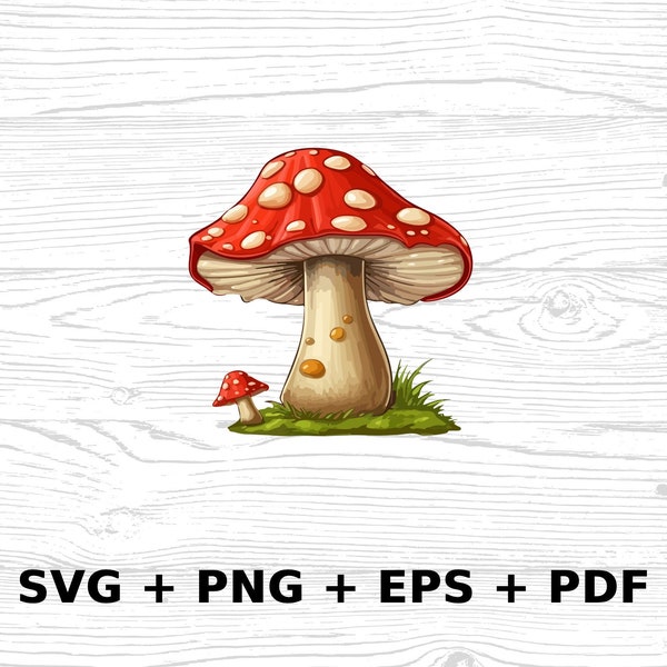 Cartoon Red Mushroom SVG Png Eps, Commercial use Clipart Vector Graphics for Wall Art, Tshirts, Sublimation, Print on Demand