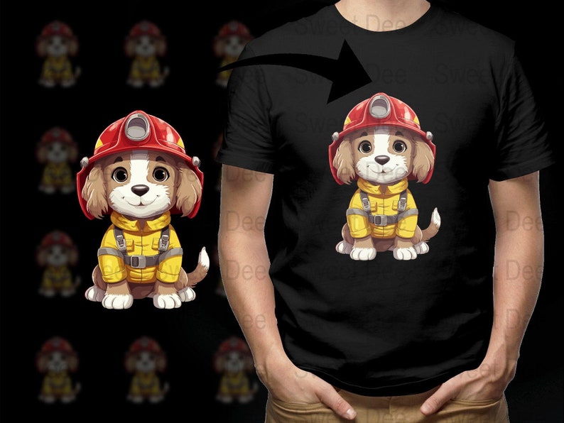 Dog With Firetruck Hand Stitched T-Shirt main image 1