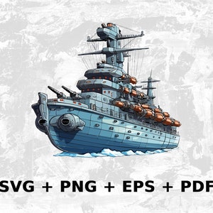 Schlachtschiff SVG Png Eps, kommerzielle Nutzung Clipart Vektorgrafiken für Wandkunst, Tshirts, Sublimation, Print on Demand