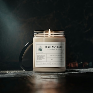 Badass Bride 9oz Scented Soy Candle | Assembled in USA | Natural Soy Wax | Reusable Glass Jar | 50-60 Hours Burn Time