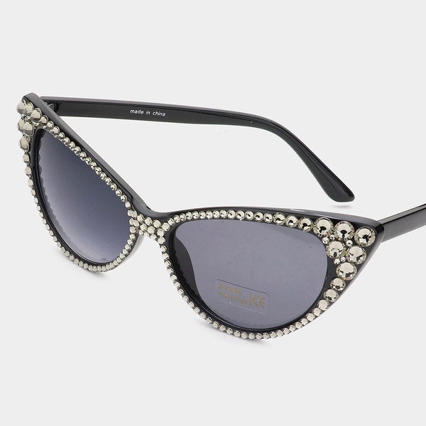 Crystal Cat Eye Bling UV Protection Sunglasses, Genuine Handmade Swarovski Crystals (22 Colors Available)