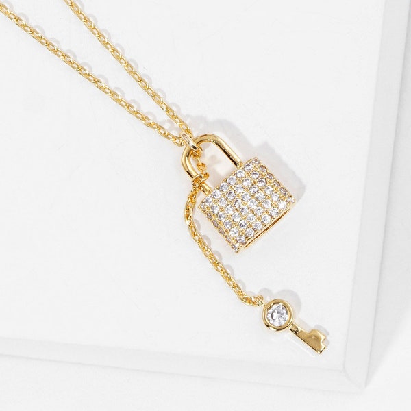 Gold and White Gold Key & Lock Pendant Necklace