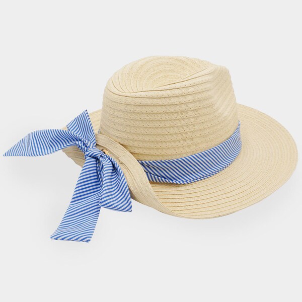 Striped Band Bow Knot Fold Woven Straw Sun Hat