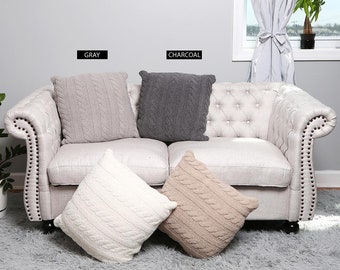 Soft Solid Color Braided Cable Knit Cushion Cover (Fits 18x18 / 20x20)