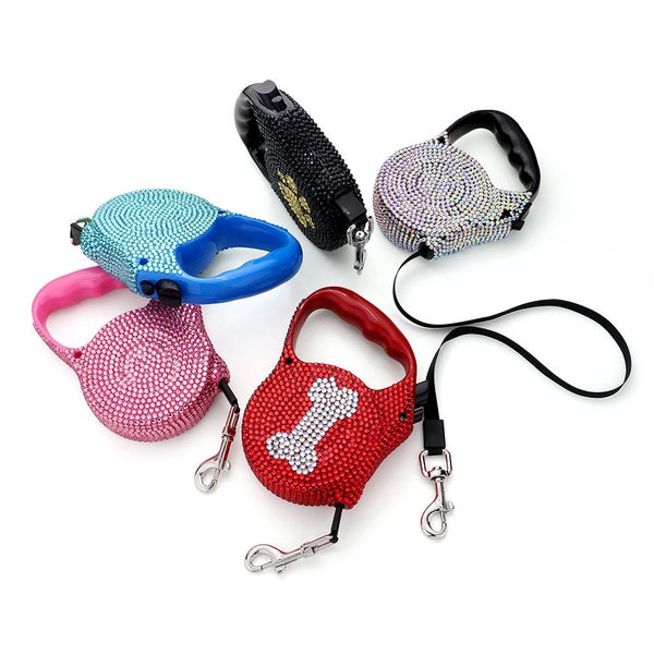 Bedazzled Rhinestone Crystal Bling Retractable Dog Leash