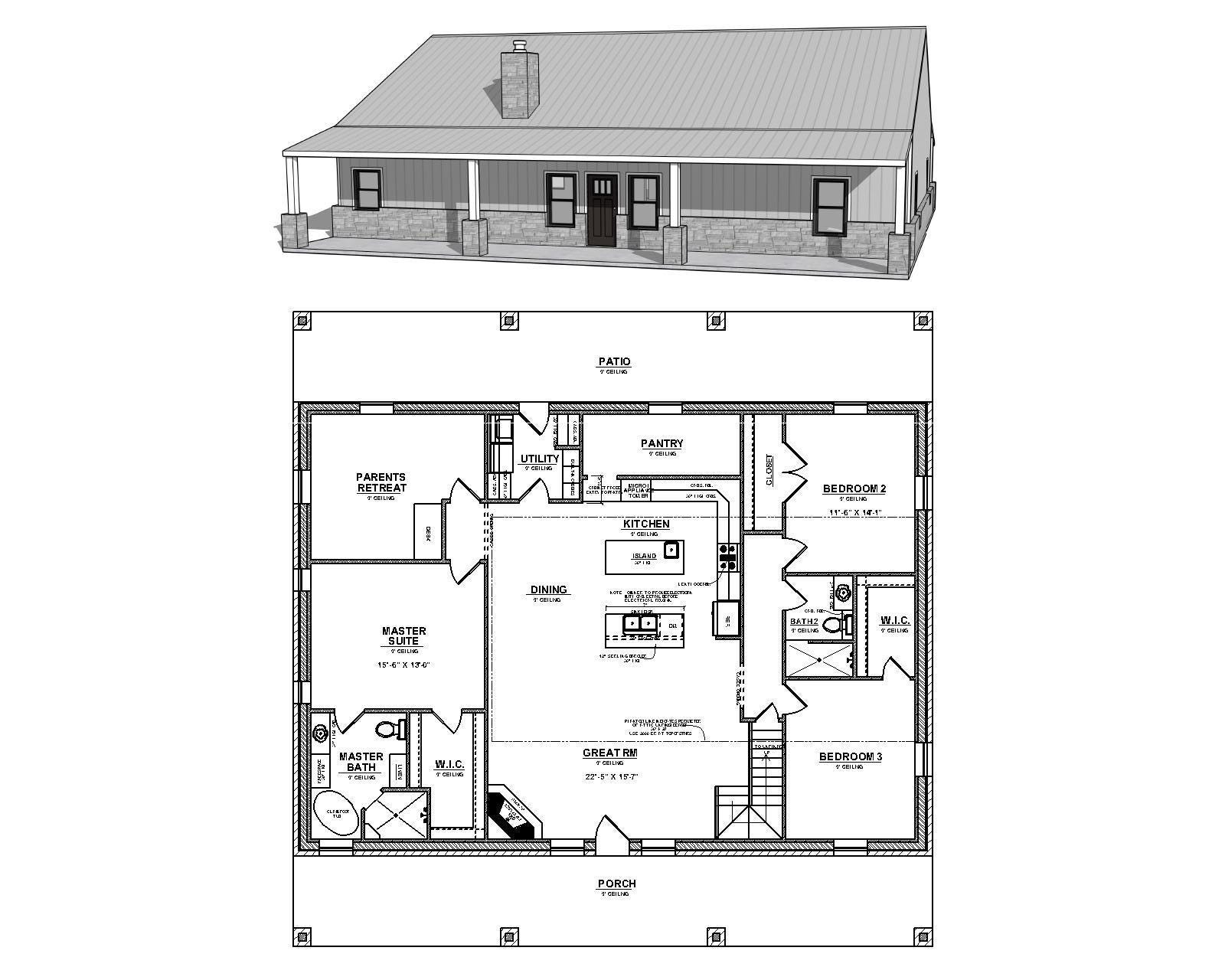 3 Bedroom House Plans With Elevations, Electrical & Foundation Plans ...