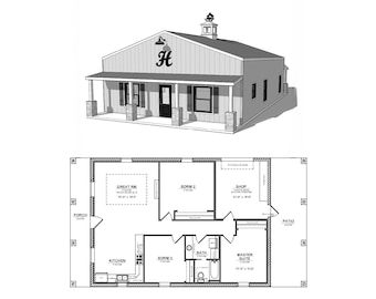 Floor Plan PDF - 3 Bdrm / 1 Bath - Barndominium House Plan Home Designed Custom House Plan Blueprints - Plan #2402