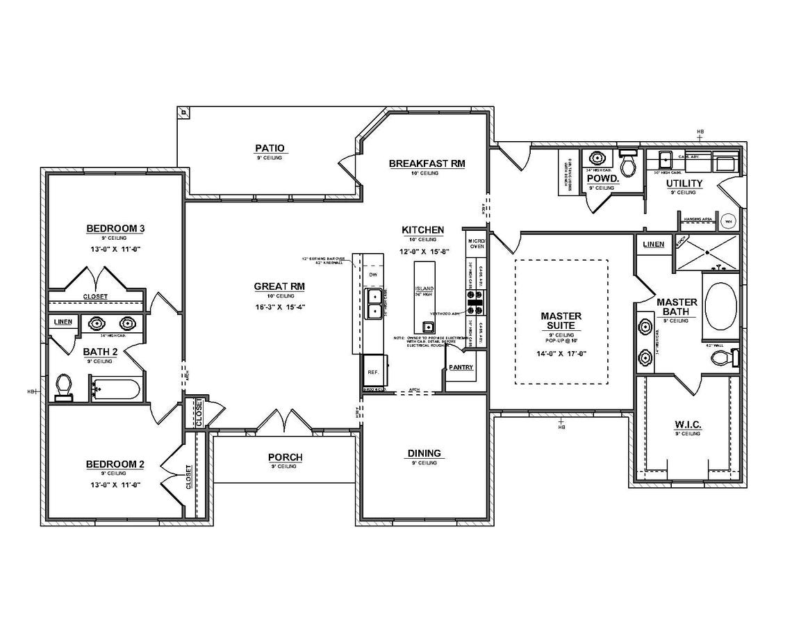 3 Bedroom House Plans With Open Concept: PDF Blueprints (plan #2308) - Etsy