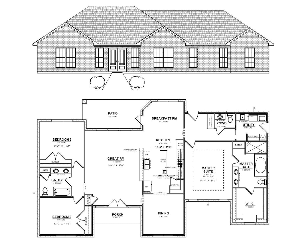 3 Bedroom Floor Plan PDF: Custom Home Design Blueprints (2187 Sq Ft ...