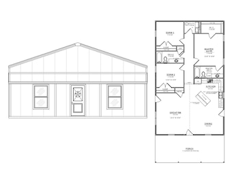 Plano de Barndominium: 3 dormitorios, 2 baños - Diseño de casa a medida (Plano PDF)