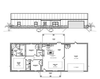 Planos de casas Barndominium (PDF): Diseño de casa personalizada de 3 dormitorios y 2 baños
