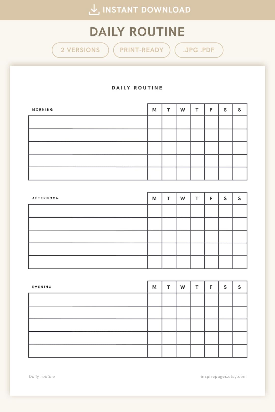 Printable Daily Routine Planner, Daily Schedule, Portrait Format for ...