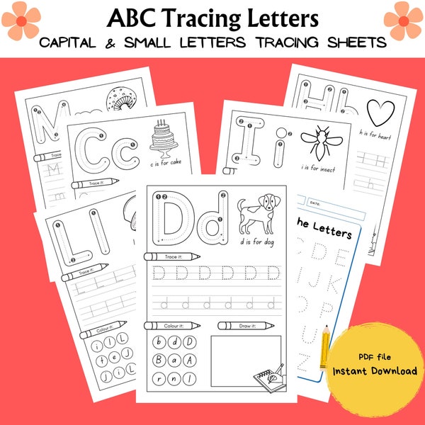 Capital and Small Letter Tracing Worksheets, Tracing Letters for Kids, Kindergarten Letter Trace Worksheets, Uppercase Letter Worksheets